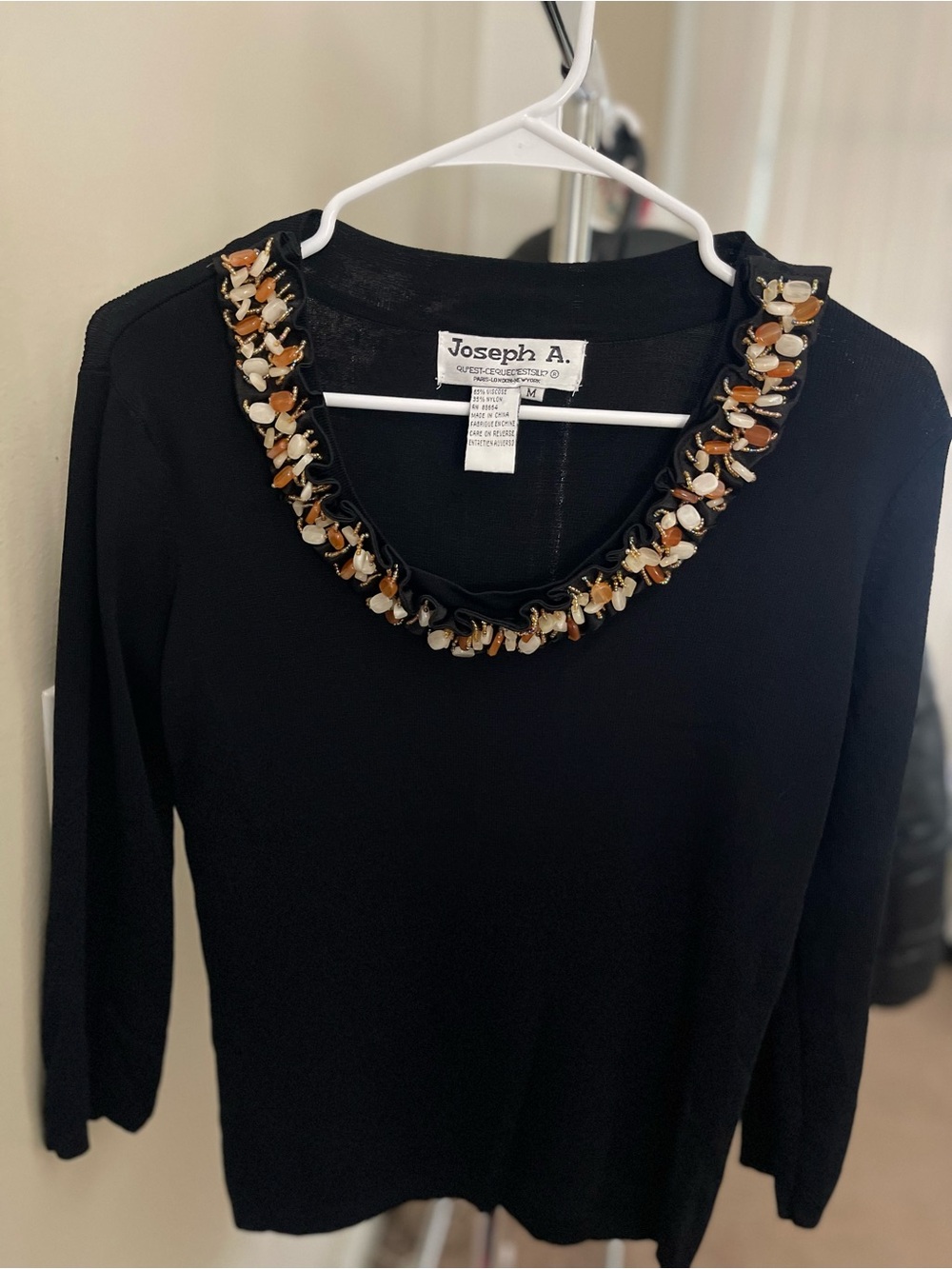 Joseph A.- Black Long Sleeve with Beaded Neckline
